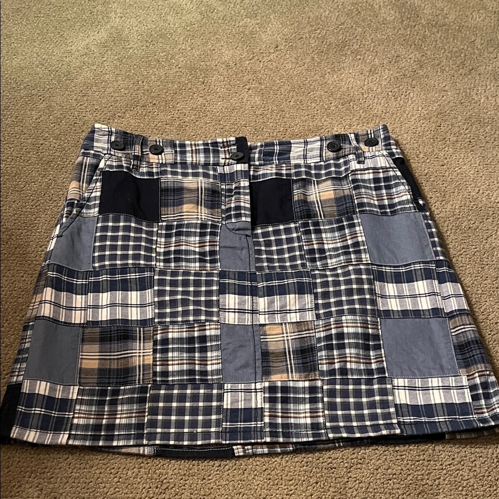 LOFT Blue and Cream Patchwork Mini Skirt